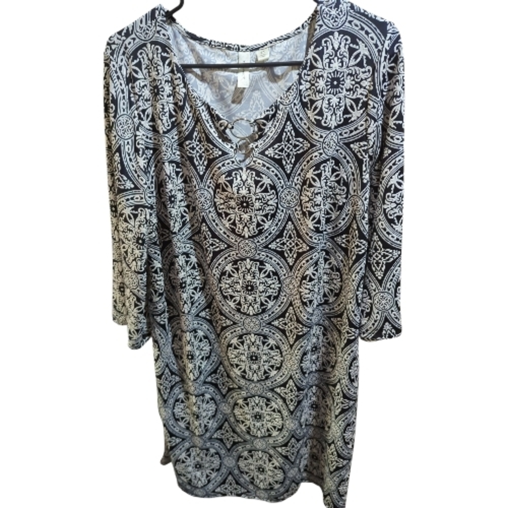 Tacera Black and White Ornate Tunic